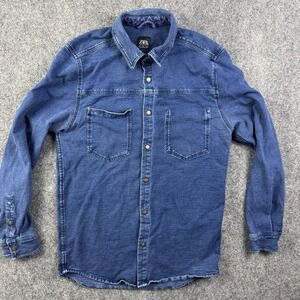 Zara Denim Shirt Mens L Blue Snap Button Heavyweight Workwear Western Casual